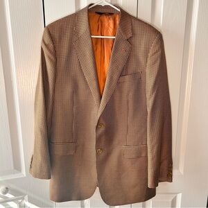 Baroni Couture Houndstooth Silk Wool Sport Coat Blazer Size 40L Orange Brown